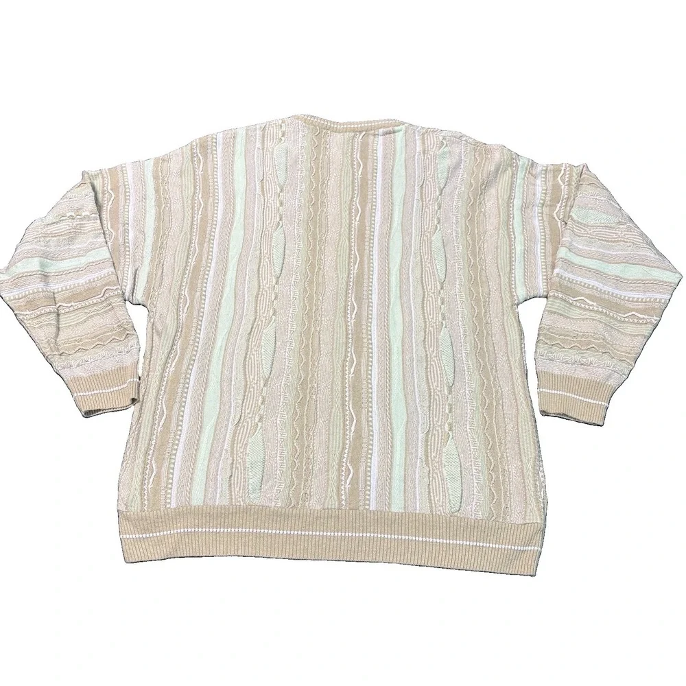VTG Norm Thompson 3D Knit Sweater Large L Coogi Style Pastel Earth Tone 90s